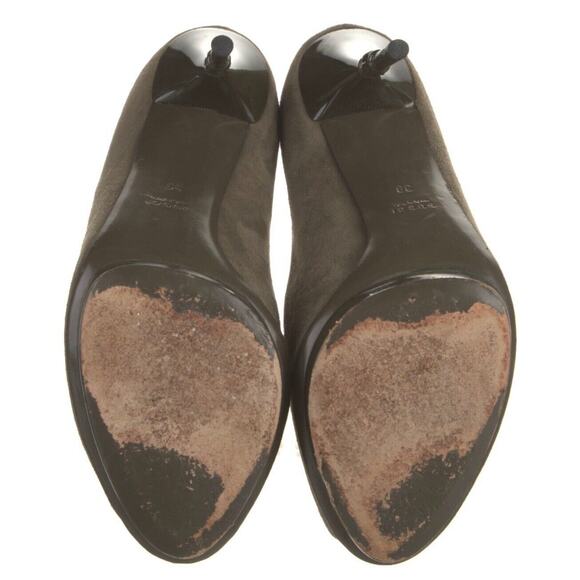 Authentic GUCCI Olive Green Suede Bamboo Stiletto Peep Toe Heel Shoe Size 39 EUC - Picture 6 of 16